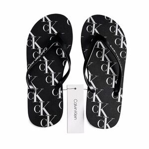 NWT Calvin Klein Flip Flops Size 6 Women Black Logo Sandals